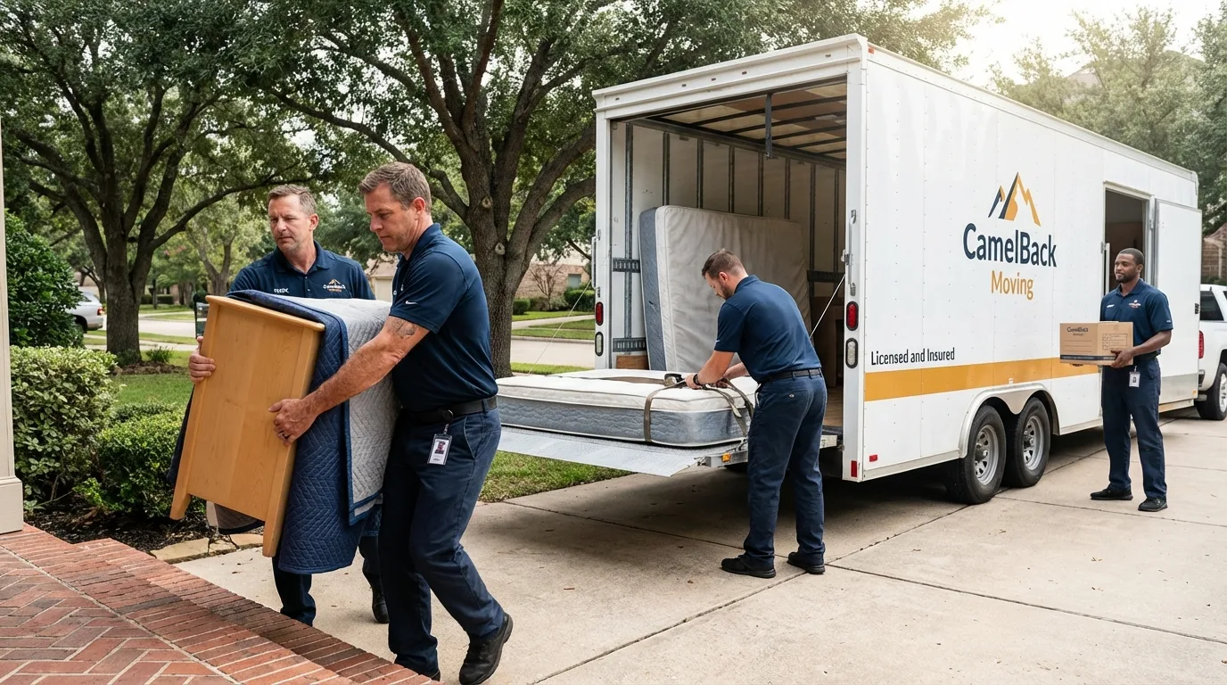 Crew loading residential truck for cross-state move from Oakhurst, OK