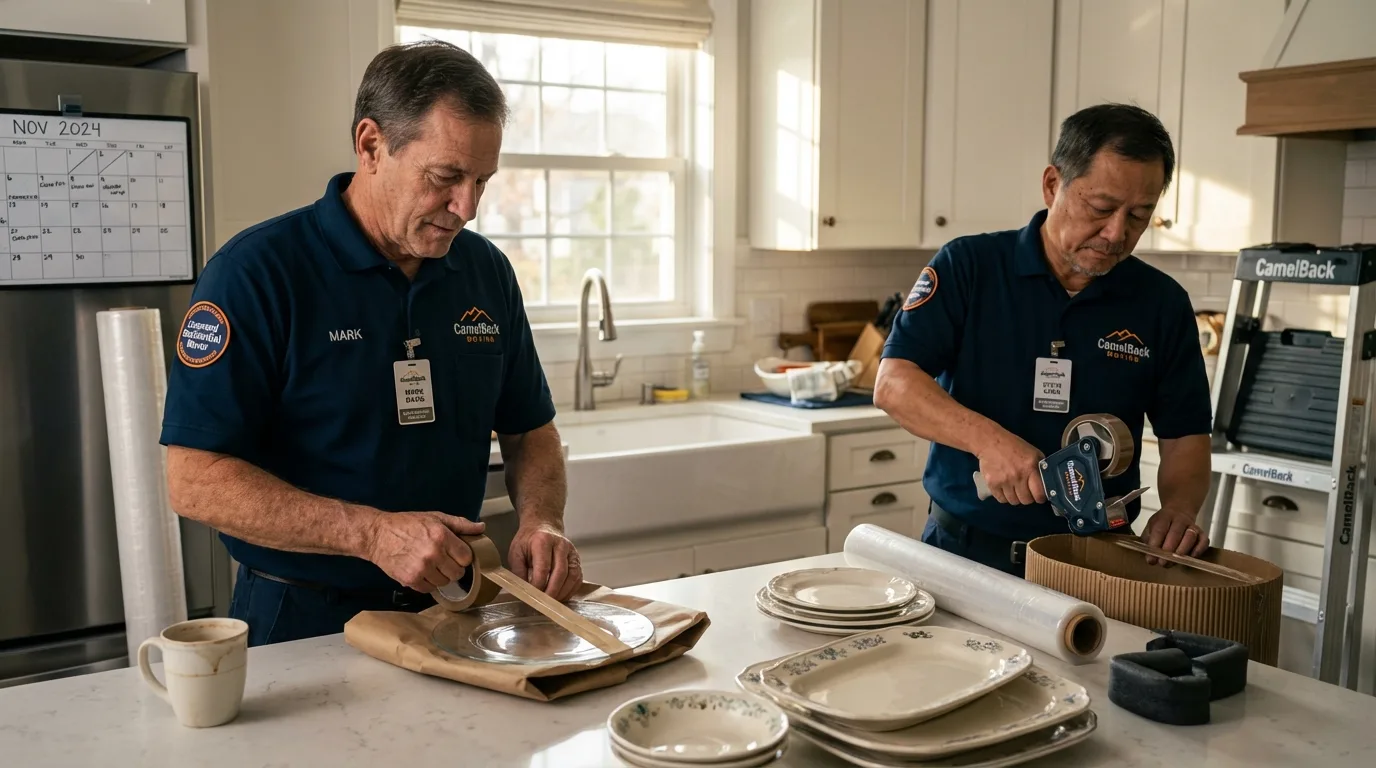 Professional crew packing kitchen dishware in Oakhurst, OK